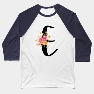 Letter E With Autumn Floral Wreath Baseball T-Shirt